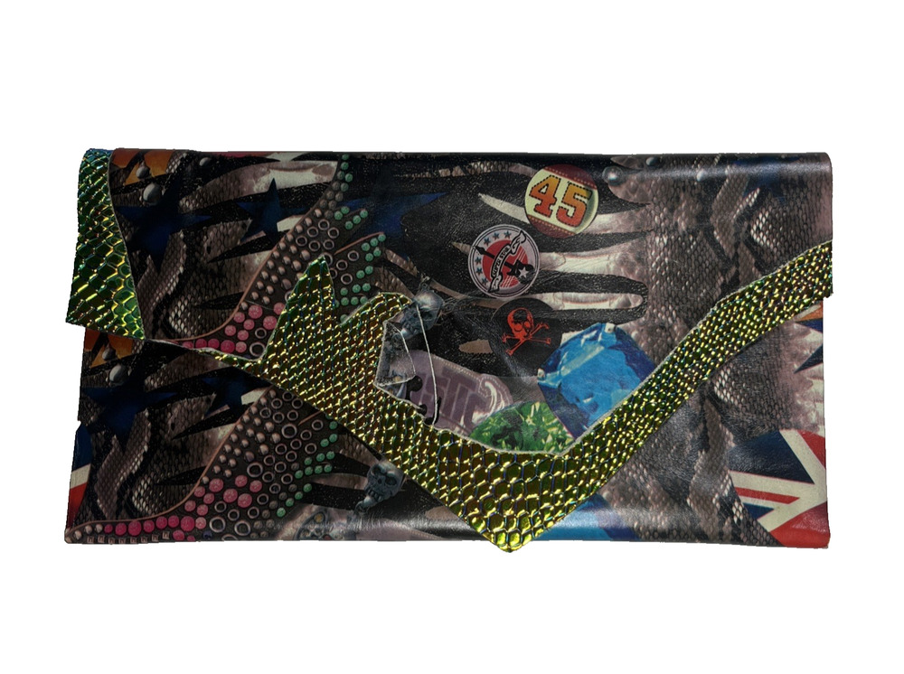 Leather Fold Over Envelope Clutch Graphic Print USA/UK Y2K Edgy Punk Rock Purse